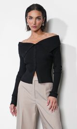 Linnea Button Down Off Shoulder Sweater Top