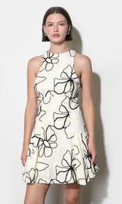Madeline Large Embroidery Floral Pleated Mini Dress