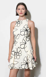 Madeline Large Embroidery Floral Pleated Mini Dress