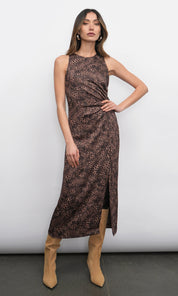 Marli Ruched Tie Front Midi Dress