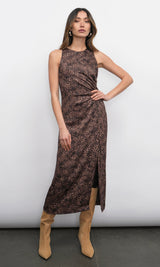 Marli Ruched Tie Front Midi Dress