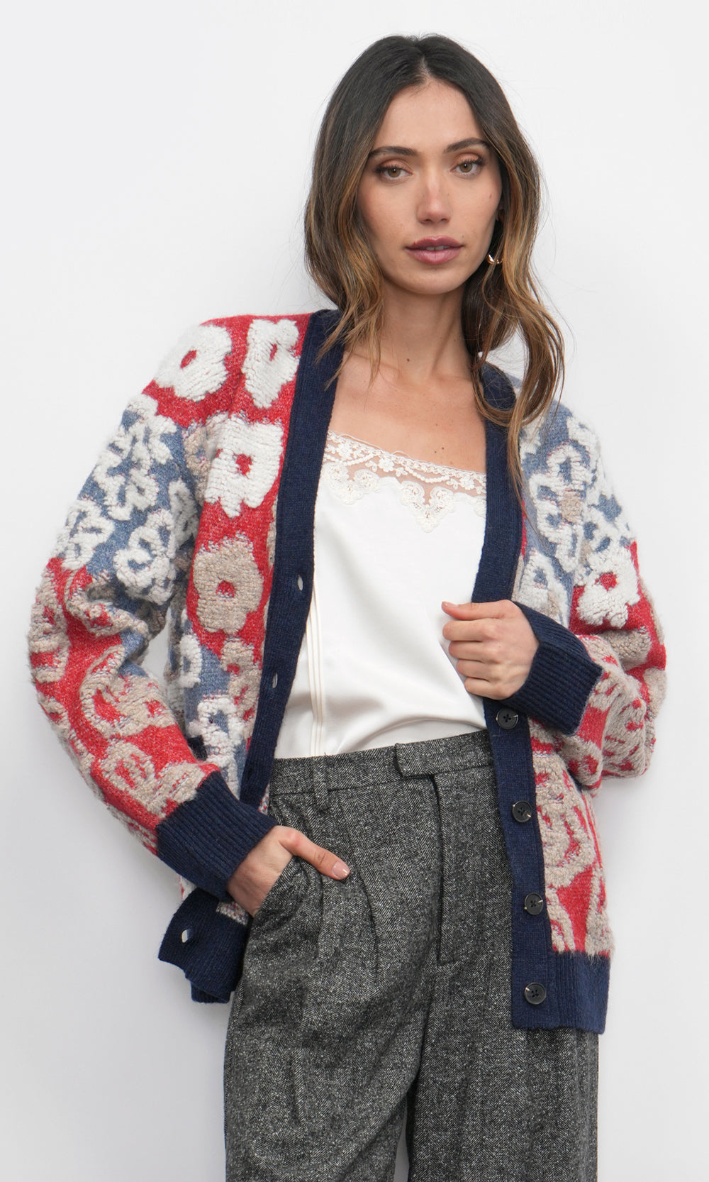 Mina Mix Motif Oversized Cardigan