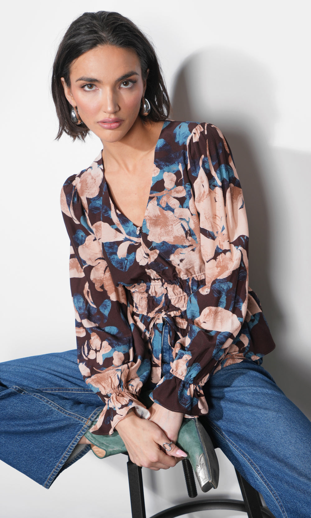 Nicki Printed V-neck Blouse
