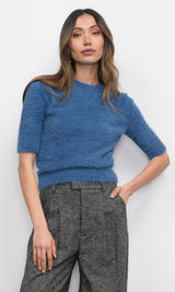 Odette Fuzzy Elbow Sleeve Knit Top