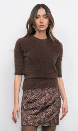 Odette Fuzzy Elbow Sleeve Knit Top