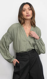 Phoebe Textured Button Up Shirt With Smock Detail