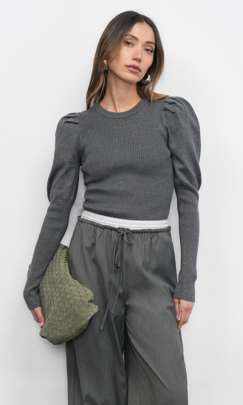 Renoa Puff Sleeve Ribbed Knit Top