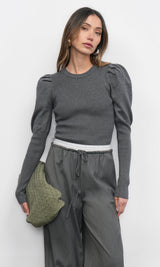 Renoa Puff Sleeve Ribbed Knit Top
