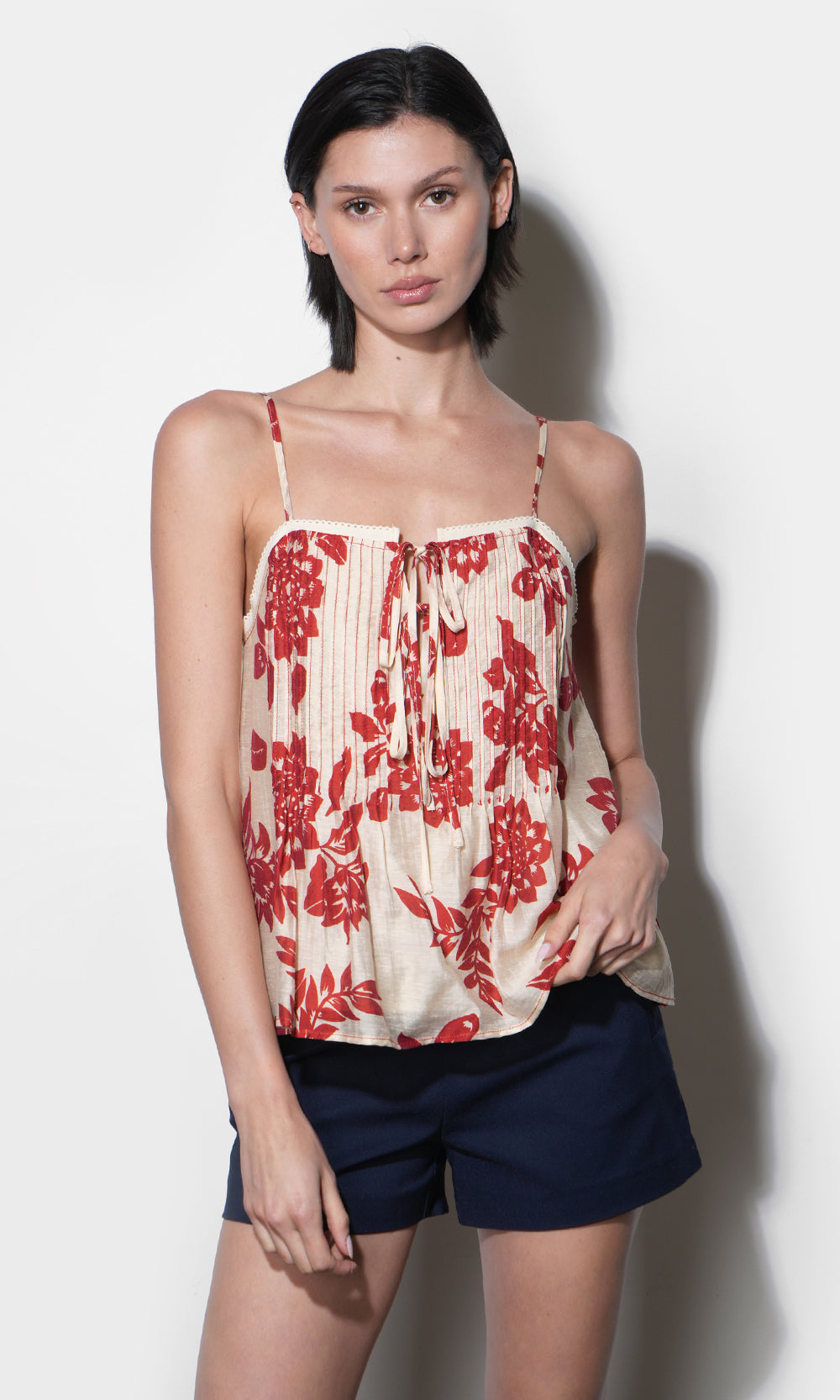 Riley Pintuck Top With Front Tie