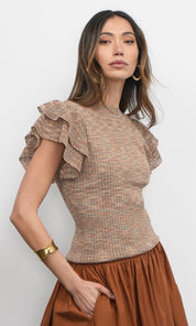 Rowe Crewneck Flutter Sleeve Knit Top