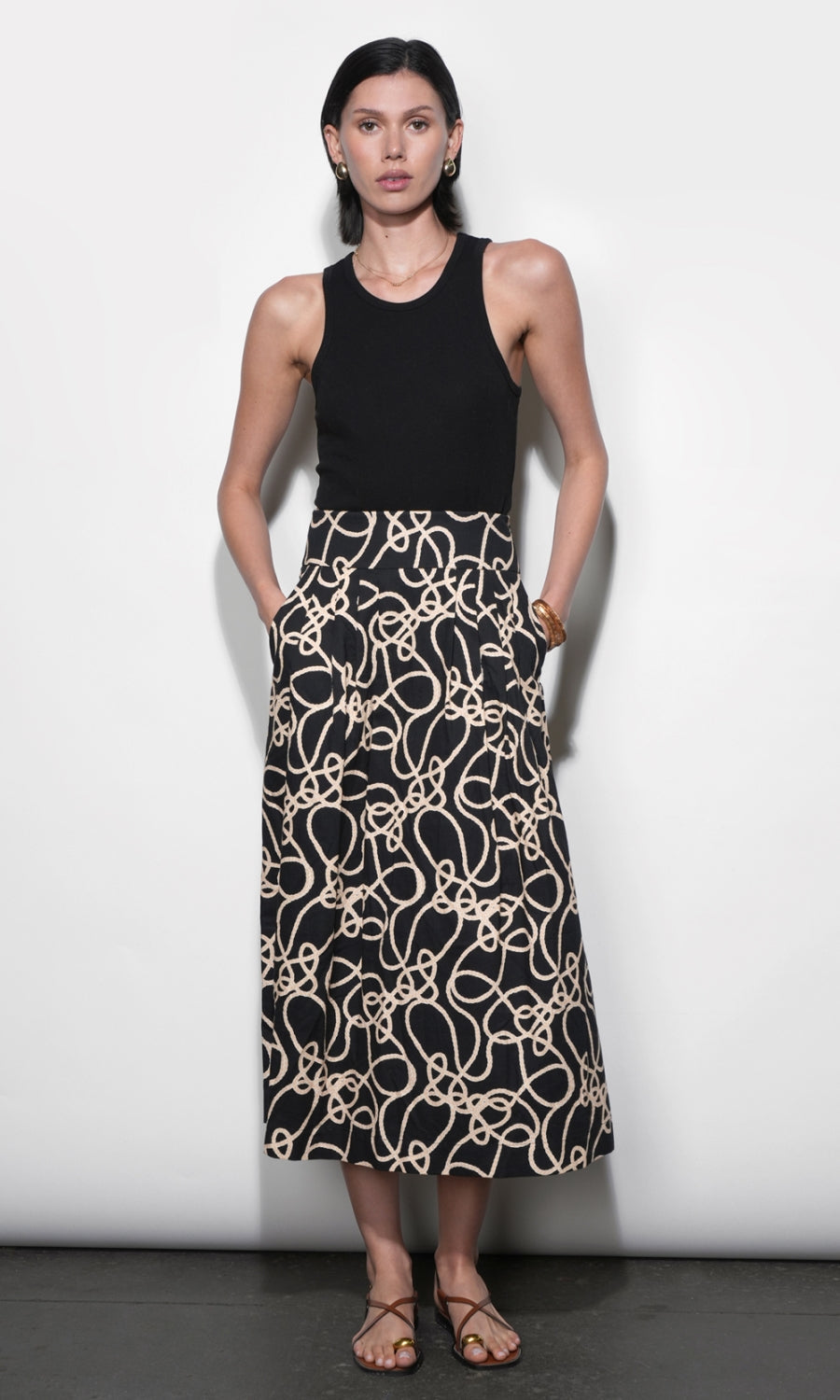 Sailor Pleat Detail Midi Skirt