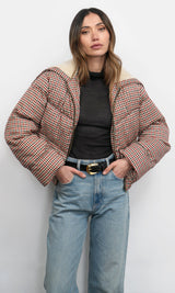 Sally Gingham Puffer w/ Shearling Collar