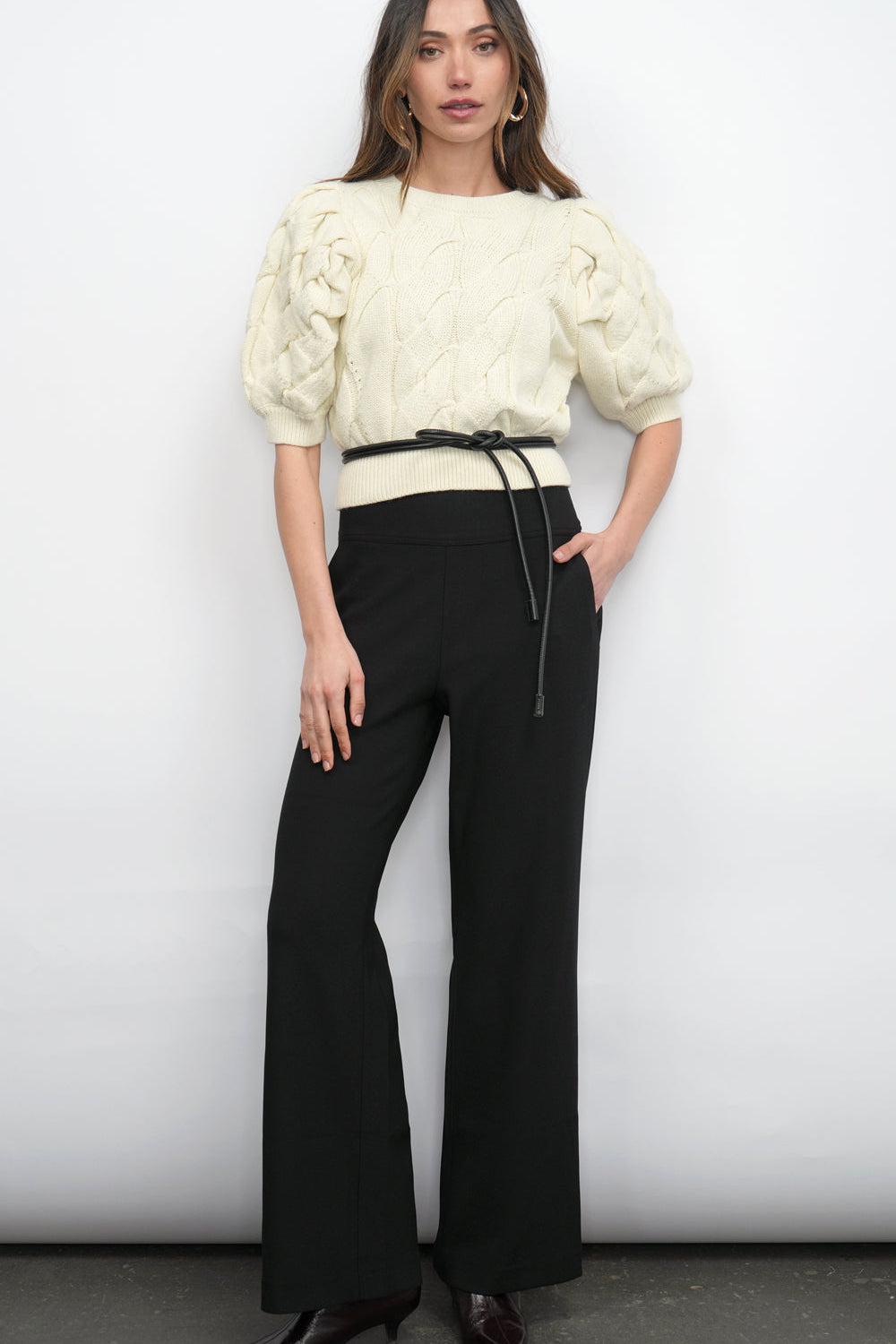 Silvie Wide Leg Knit Black Trousers