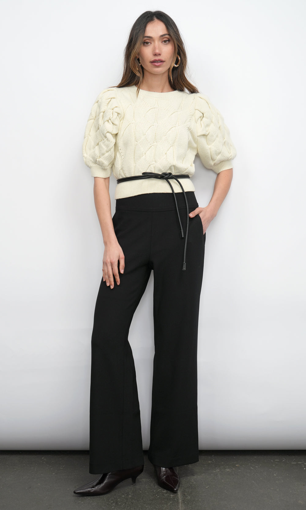 Silvie Wide Leg Knit Black Trousers