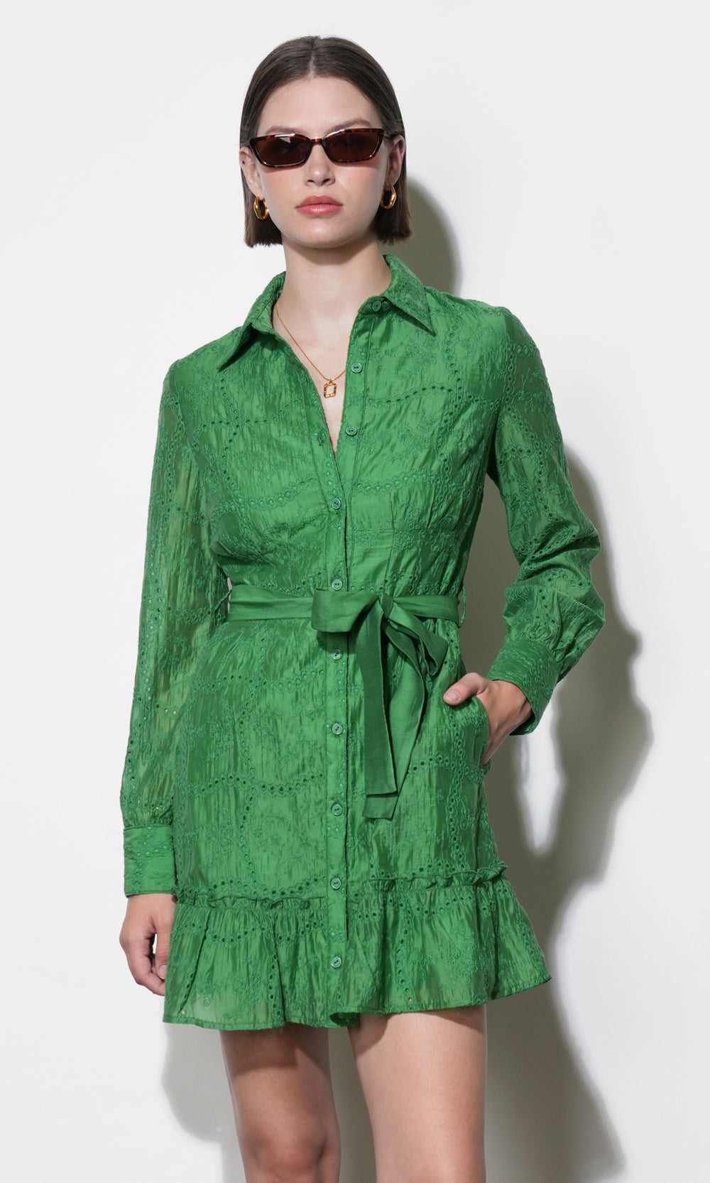 Tabitha Embroidered Cinched Waist Mini Dress