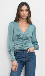 Taylor Button Front Satin Blouse