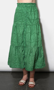 Ulyssa Button Front Embroidered Midi Skirt