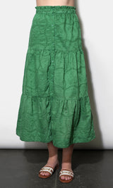 Ulyssa Button Front Embroidered Midi Skirt