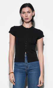 Vera Crew Neck Button Detailed Knit Black Top