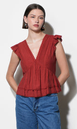 Victoria Pin Tuck Flutter Sleeve Top
