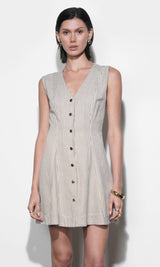 Zora Canvas Stripe Button Drown Mini Dress