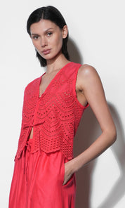 Effie Linen Blend Embroidered Vest Top