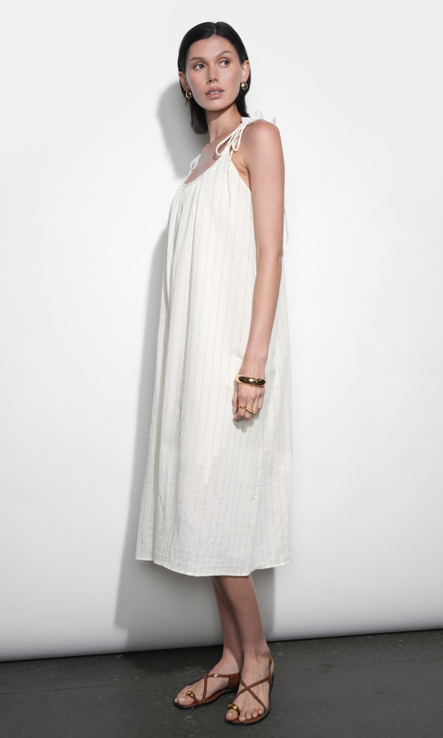 Pauline Easy Stripe Midi Dress With Shoulder Detail