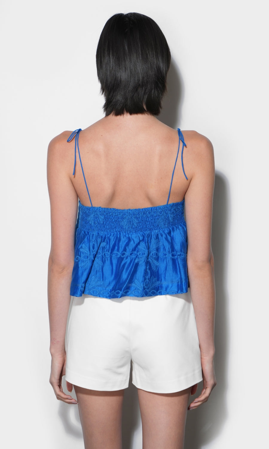 Bailey Embroidered Flounce Top with Tie Shoulder