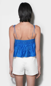 Bailey Embroidered Flounce Top with Tie Shoulder