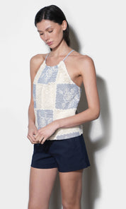Dakotah Mixed Media Patchwork Halter Top With Tie Back Detail