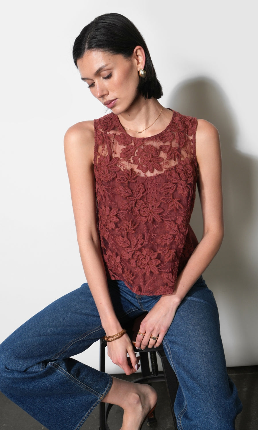 Alice Sheer Embroidered Sleeveless Top