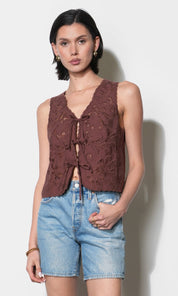 Faye Embroidered Tie Front Vest