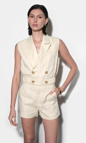 Haisley Linen Lapel Vest With Elastic Hem