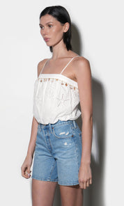 Alexa Embroidered Bubble Top With Shell Embellishment