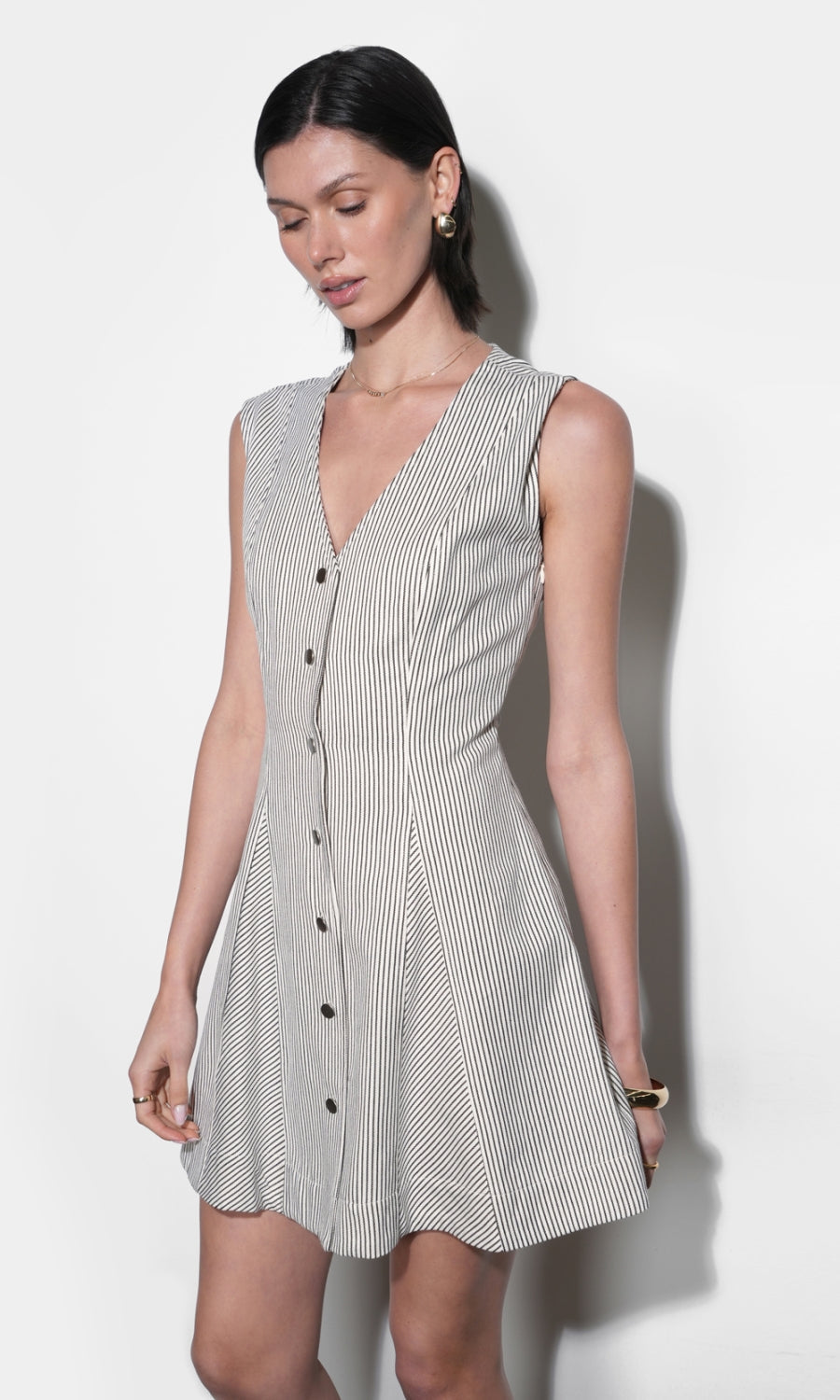 Zora Canvas Stripe Button Drown Mini Dress