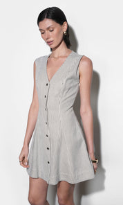 Zora Canvas Stripe Button Drown Mini Dress