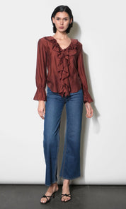 Gemma Cascading Ruffle Button Front Long Sleeve Top
