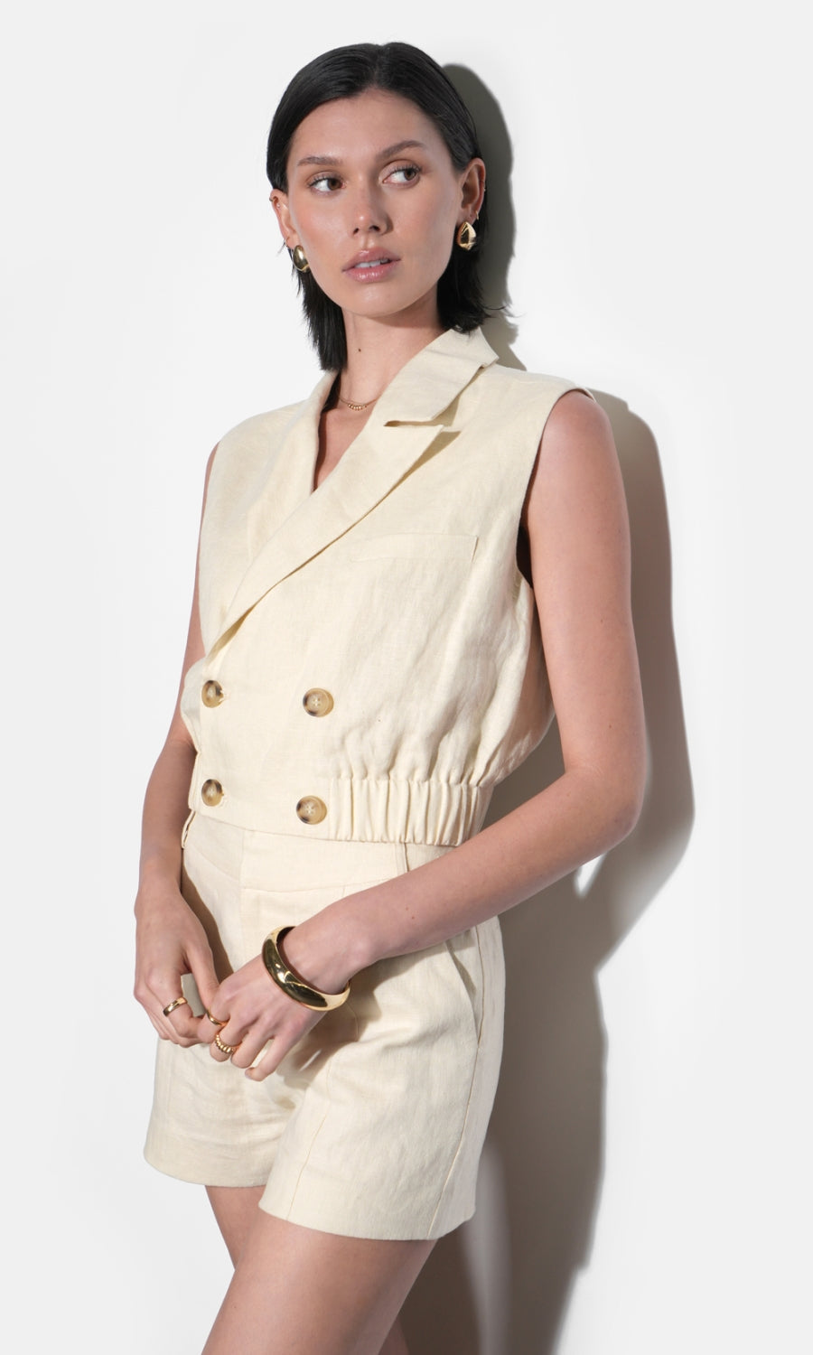 Haisley Linen Lapel Vest With Elastic Hem