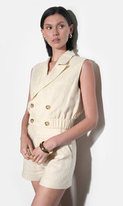 Haisley Linen Lapel Vest With Elastic Hem