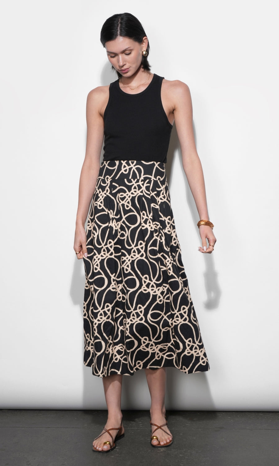 Sailor Pleat Detail Midi Skirt