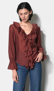 Gemma Cascading Ruffle Button Front Long Sleeve Top