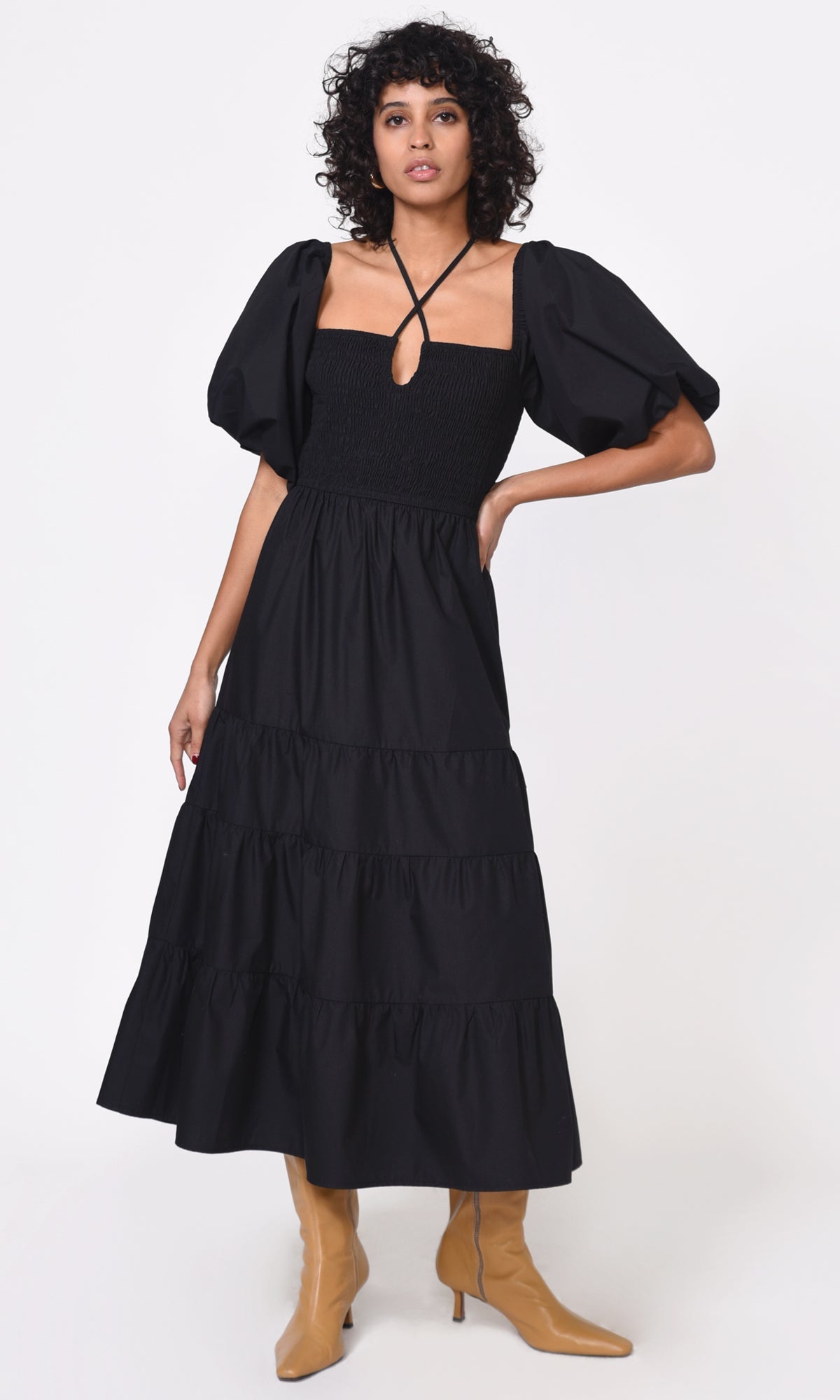 Cara Smocked Halter Poplin Dress